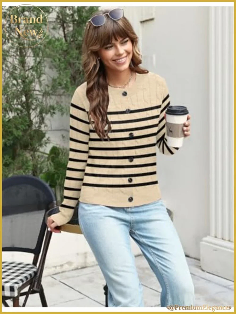 Women's Cable Knit Cardigan Long Sleeve Crewneck Button Down Sweater